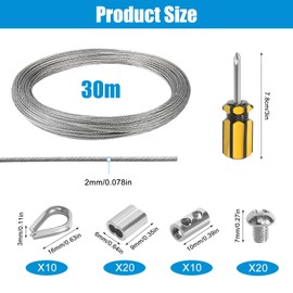 Wire Rope 30 m Steel Cable 2 mm Rope Tension Wire Stainless Steel Rope Wire Rope Kit for Trellis Curtain Rope Washing Line Lamp Suspension