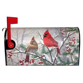 Winter Mailbox Covers Magnetic Bird Cardinal Mailbox Cover Winter Mailbox Cover Magnetic Mailbox Wraps Standard Size 18" X 21" Holiday Garden Mailboxs Decorations for Outside