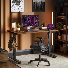 Standing Desk 55 x 24 inch, Electric Height Adjustable Desk with Splice Board, Stand Up Desk with Casters, Sit Stand Desk Computer Desk for Home Office, Black Frame/Black Walnut Top