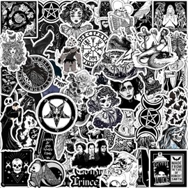 Bastban Goth Stickers, Horror Stickers for Water Bottles Laptop Computer Phone Skateboard Scrapbook, Black and White Stickers for Adults (50 PCS)