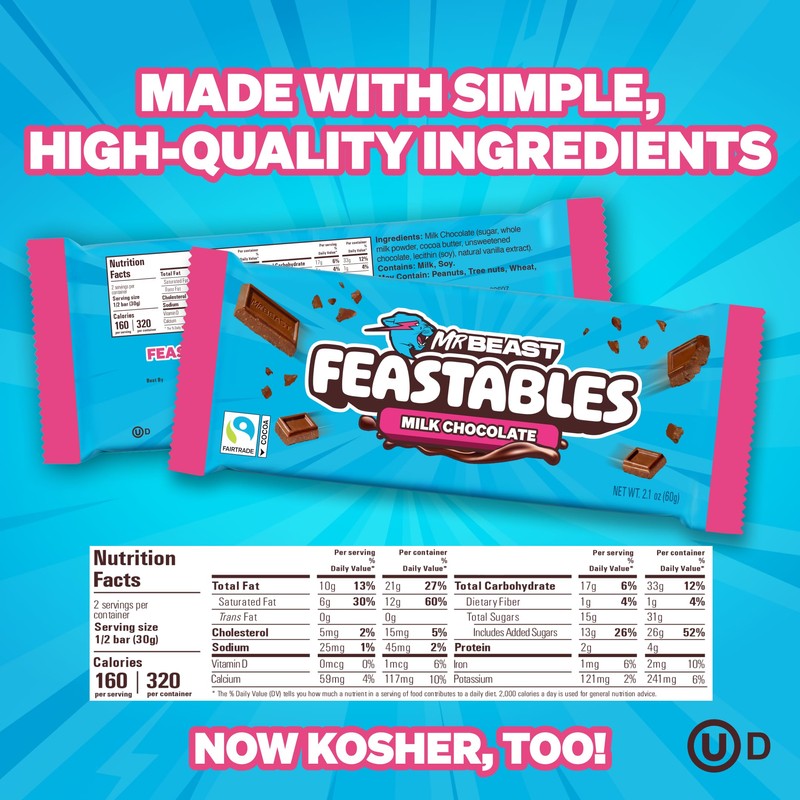 Feastables MrBeast Milk Chocolate Chocolate Bar, King Size Candy Bar