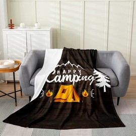 Feelyou Happy Camping Plush Throw Blanket, Camper Flannel Fleece Blanket for Kids RV Camping All Season,Bed Blanket Breathable Camper Accessories for Travel Trailers Room Decor 40"x50" Multi 02