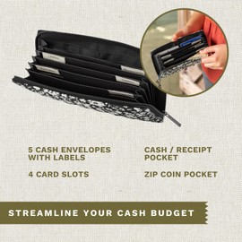 Bella Taylor Cash Envelope Wallet for Budgeting - RFID Protected - Cash Stuffing Wallet with Detachable Wristlet - Bicolor Floral Black