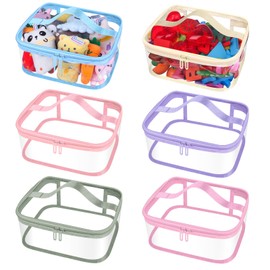 6 Pcs Clear PVC Toy Storage Bags with Handles 9.1x6.7x3.9 Inch Travel Toiletry Bags Waterproof Toy Storage Organizer Pouch with Zipper, Toys Board Game Storage Container for Building Blocks Puzzle