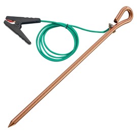 Portable Grounding Rod with 4ft 12AWG UL Listed Grounding Wire with Crocodile Clip,Great for Electric Fences,Antennas,Generator,Ground Post Pin (Grounding rod with one green 4ft ground wire)