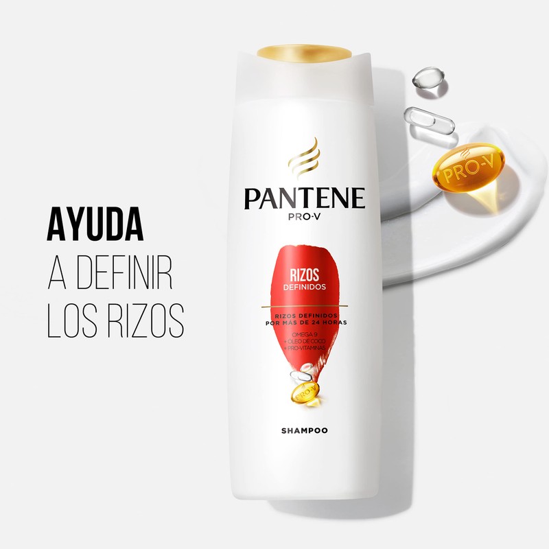 Pantene - Shampoo Rizos Definidos, con Aceite de Coco, Shampoo