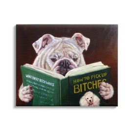Stupell Industries White Bulldog Funny Humor Reading Book, Design by Lucia Heffernan, Green, 30 x 24