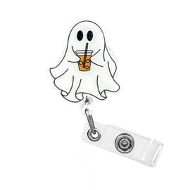 1 Pcs Halloween Nurse Badge Reel,Funny Drink Ghost Badge Reels Retractable Acrylic 360° Rotating ID Card Holder with Non-Slip Clip, ID Badge Holder for Nurse, Nursing Student, Teache and Worker