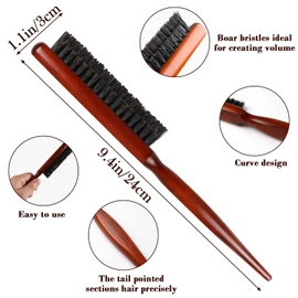 Teasing Hair Brush - 1Pack Back Combing Brush - Back Hair Brush - Boar Bristle Hair Brush with Tail Handle, Professional Teasing Hair Brush, for Wet Curly Hair or Damaged Hair Reducing Hair Breakage