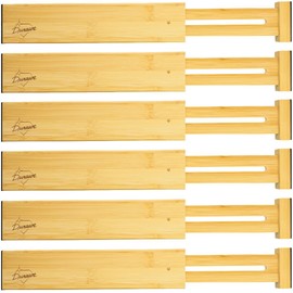 Durawe Company Adjustable Bamboo Drawer Dividers Organizers Expandable (12-16") Kitchen Drawer Organizer Spring Loaded for Kitchen, Dresser, Bathroom, Bedroom, Desk 6-pack Small