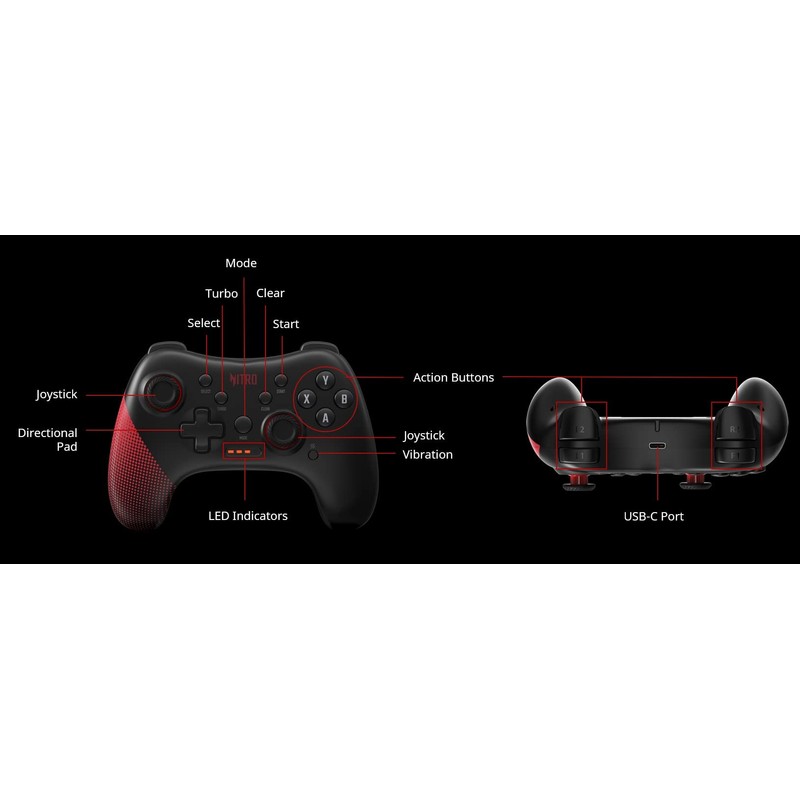 Acer Nitro Wired Gaming Controller - Featuring Joystick, Directional Pad,