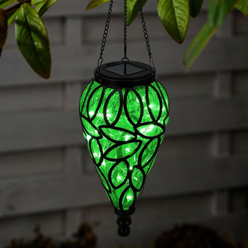 Solar Hanging Lantern Outdoor Lights, Tear-Shaped 15 LEDs Cool White