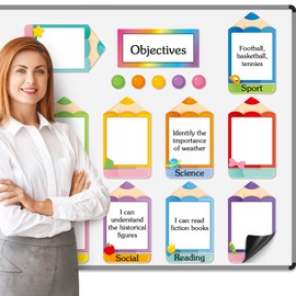 Trandraft 16 Pcs Magnetic Write Wipe Organization Chart Classroom Dry Erase Labels Learning Objectives Board for Whiteboard Goals Targets Classroom Teaching Supplies (Colored Pencil)