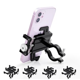 NineLeaf 4PCS Anti-Theft Waterproof Motorcycle Phone Holder Bike Phone Mount, Aluminum Bicycle Phone Holder, Phone Clip for Electric Scooter Compitable for 2.2"-3.7" Phone 90°180°270°360° Rotating