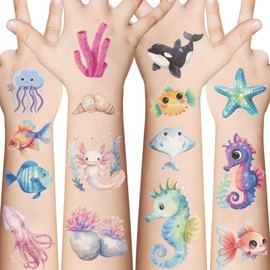 90PCS Ocean Life Temporary Tattoos Sea Themed Birthday Party Decorations Favors Supplies Under Sea Animals Tattoo Stickers for Kids Boys Girls Gifts Goodie Bags Fillers Prizes Rewards