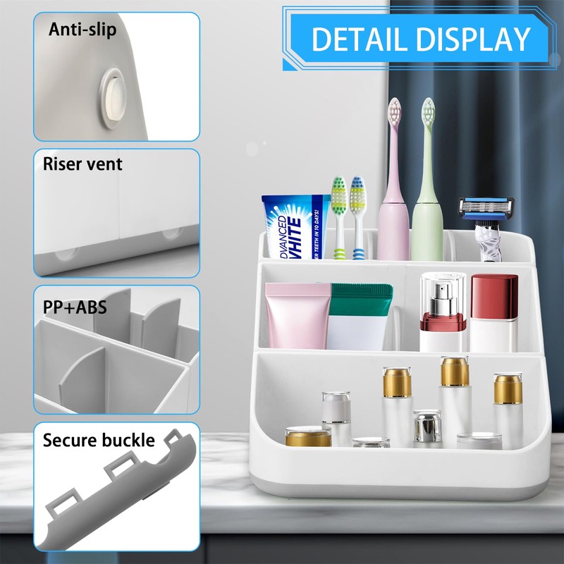 Toothbrush Holder for Bathroom,Detachable for Easy Cleaning Multi-Functional Countertop Storage