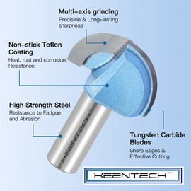 KEENTECH Router Bits, Carbide Tipped Core Box Bit for Edge Forming, Industrial Grade Blue Cutting Tools for Woodworking (1/4 Inch Shank x 15/64 Inch Depth - R5/32 Inch Radius, KT05020504)