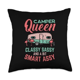 Camper Queen Classy Sassy Smart Assy Cute Camping Women Throw Pillow