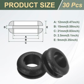 uxcell 30Pcs Rubber Grommets 1/2 ID, 9/16 Drill Hole, Firewall Grommet Automotive Rubber Hole Eyelet Ring Gasket for Wire Cable Hose Protection, Metal Electric Box, (12x15mm, Black)