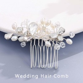 Foyte Wedding Pearl Hair Side Comb Silver Rhinestone Bridal Hair Clip Crystal Hair Pieces for Bride and Bridesmaid