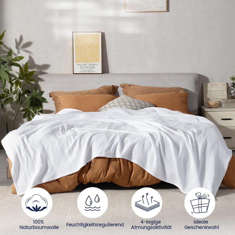 PHF 100% Cotton Muslin Blanket 220 x 240 cm, 4-Layer