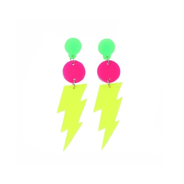 80s Neon Earrings Retro Acrylic Hollow Lightning Bolt Drop Dangle