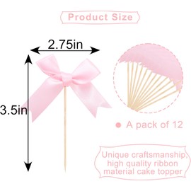 Pink Bow Cupcake Toppers - Pink Bow Cake Topper,Pink Bow Birthday Decorations,Coquette Themed Party Decoration,Bridal Shower Bachelorette Cake Toppers