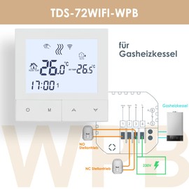 Beok Smart WiFi Underfloor Heating Thermostat for Water Underfloor Heating and Gas Boiler Heating Room Thermostat Programmable Heating Thermostat WLAN Thermostat TDS72WIFI-WPB 3A White