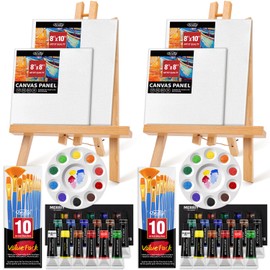ARTALLY Acrylic Paint Canvas Set, 52-Piece Professional Painting Supplies Kit with 2 Beechwood Easel, 12 Acrylic Paints, 20 Brushes, 4 Canvases, Premium Paint Set for Adults,Students,Artists,Beginners