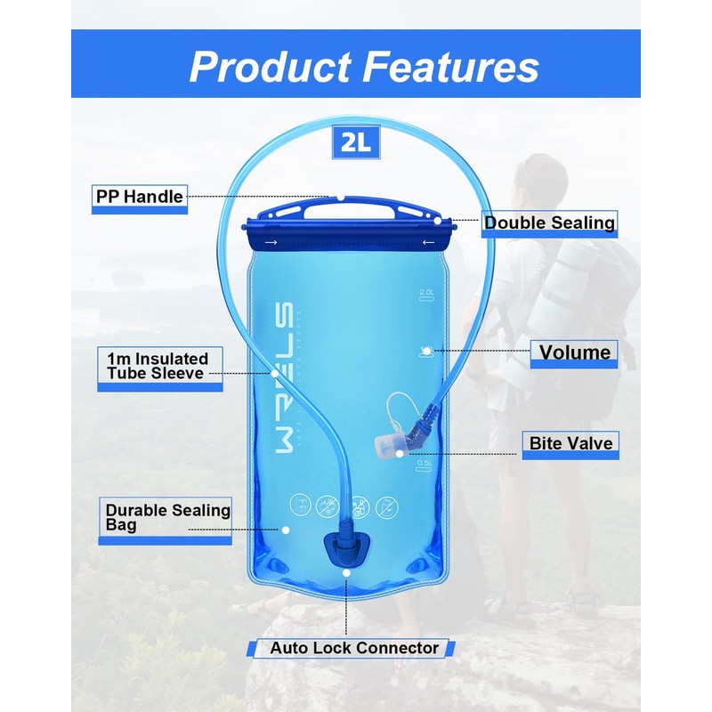 WRELS Hydration Bladder,Water Bladder for Hydration Pack,BPA-Free Leakproof Water Reservoir