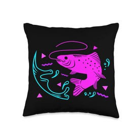 Cool Fishing Vaporwave Fisherman Bass Fish Aesthetic Throw Pillow