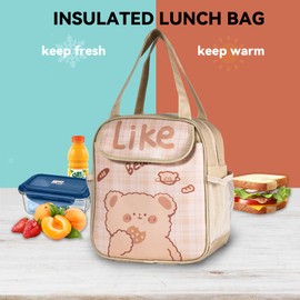 Yoncito Kawaii Insulated Lunch Bag: Cute Lunch Box Bag with Handles - Reusable Lunch Bags Small Container for Women Men Brown Bear