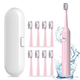 JTF Sonic Electric Toothbrush for Adults with Travel Case, 5 Modes and 6 Brush Heads, One 4 Hours Fast Charge for 90 Days Use, Pink