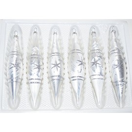6 tlg. Glas-Zapfen Set in"Ice Weiss Silber" Komet - Christbaumkugeln - Weihnachtsschmuck-Christbaumschmuck