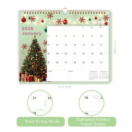 Calendar 2026, Wall Calendar from January 2026 - December 2026, 12 Months Calendar with 140Gsm Premium Paper, Twin-Wire Binding & Hanging Hook, 11.5" x 14.5", Colorful