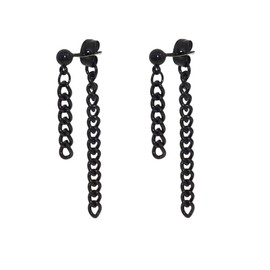 JSEA Stainless Steel Double Tassel Curb Chain Long Dangle Earrings Hypoallergenic Black Silver Gold Earring B