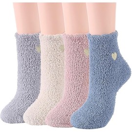 Zando Fluffy Socks Womens Ladies Socks Bed Socks For Women Warm Socks Women Womens Socks & Tights Womens Fluffy Socks, 4 Pairs Slouch Socks Cosy Socks Fuzzy Socks Cute Socks Four Colours 2-2 One Size