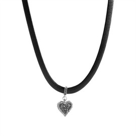 Dainty Black Leather Cord CZ Heart Love Choker Necklace for Women Elegant Crystal Short Chain Neck Necklaces Adjustable Fashion Y2K Jewelry Valentines Day Birthday Christmas Gift Her 13"