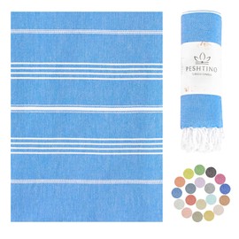 PESHTINO Turkish Beach Towel, 100% Cotton, 38x71 inch, Quick Dry, Thin, Lightweight, Soft, Sand Free, Compact Towels for Beach, Pool, Bathroom, Spa, Yoga, Picnic and Travel (Turquoise)