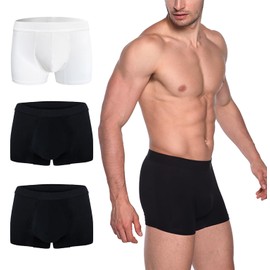 AIRCUTE Washable Absorbency Urinary Incontinence Underwear for Men Bladder Leakage Protection Boxer Briefs 60 ML 3 Pack (Large, Black-Black-White)