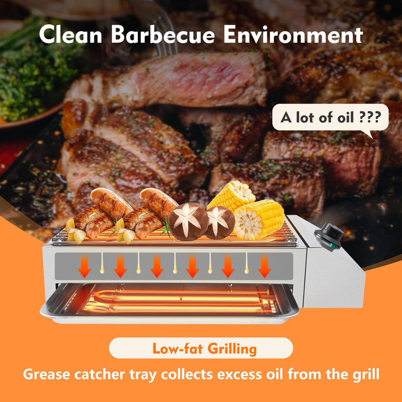 Indoor Outdoor BBQ Portable Electric Grill Griddle, Barbecue Smokeless Cooking