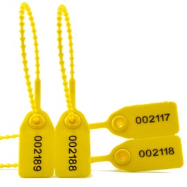 100 Plastic Tamper Seals, Zip Ties for Fire Extinguishers Pull Tite Security Tags Numbered Disposable Self-Locking Tie 250mm Length (Yellow)