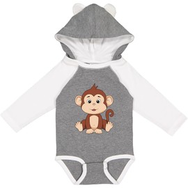 inktastic Cute Brown and Tan Monkey Long Sleeve Creeper 18 Months Granite & White W Ears 46da5