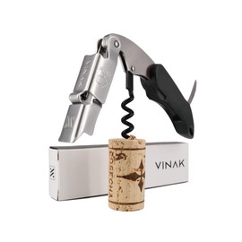 VINAK XPERT Professional Waiter's Stainless Steel Corkscrew with Double Joint Support, Bottle Opener, Foil Cutter and Spiral Binding (C - Black)