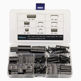 Didamx 51Pcs 2.54mm Pitch Dual Rows IDC Sockets 10 16 20 26 Pin Female Header Rectangular Connector with IDC Crimp Tool for Flat Ribbon Cable