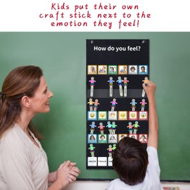 Boczif Emotions Feelings Pocket Chart, Express Your Feelings Classroom Chart with 24 Cards for Preschool Teacher, Daycare Decor, Social Emotional Learning Activities, Calm Down Corner Supplies (Black)