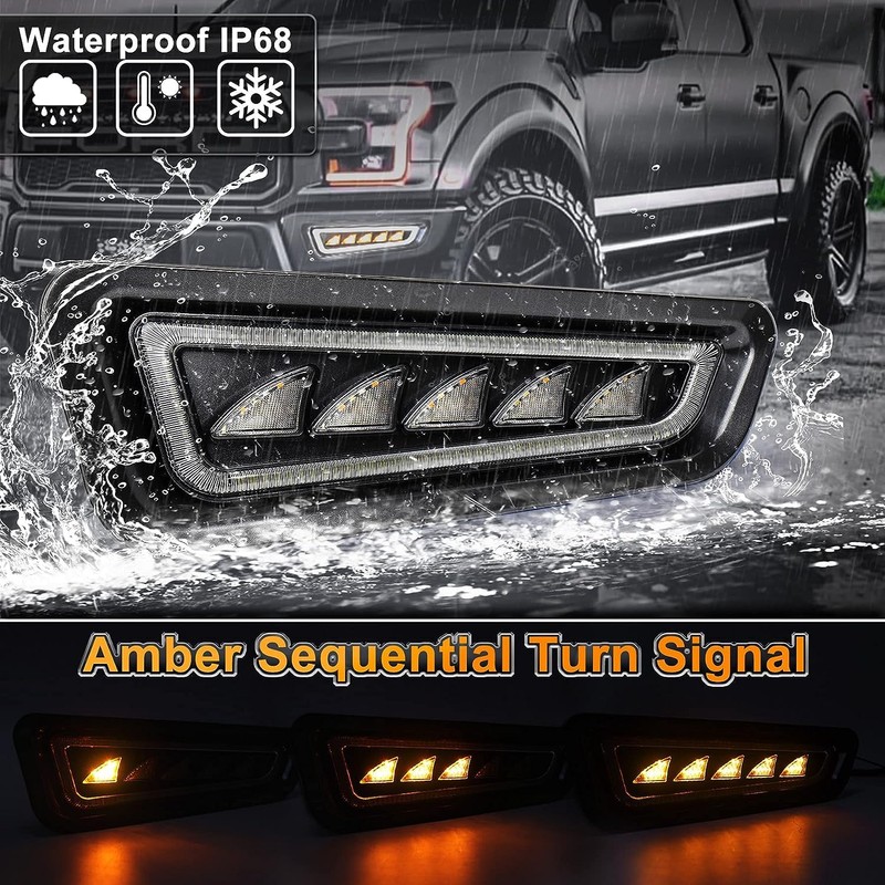 MOVOTOR Ford Raptor Fog Lights with Ice Blue LED Amber