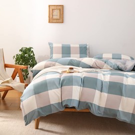 Duvet Cover, Single, Sold Individually Washed Duvet Cover, Duvet Cover, Re-wash, Dust Mite Resistant, Lake Blue, Check