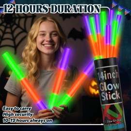 Lewtemi 10 Pcs 14 Inch Large Glow Sticks Christmas Jumbo Big Glow Stick Giant Emergency Light Stick for Camping Accessories, Survival Kit (Purple, Orange, Green)