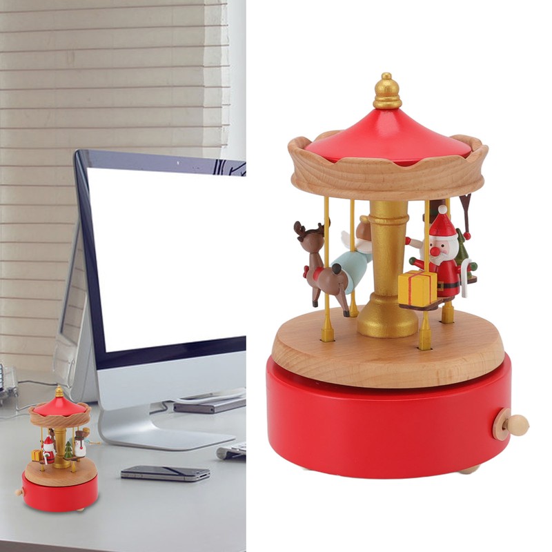 Christmas Music Box Wood Carousel Delicate Clockwork Musical Box Decoration